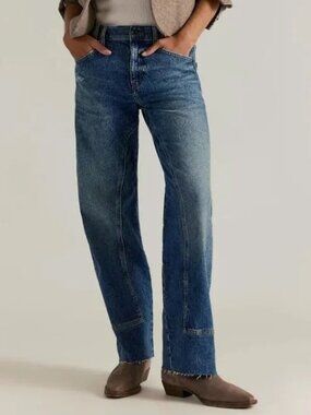 Free People We The Free Risk Taker Jeans 31 Mid Rise Straight Raw Hem Denim